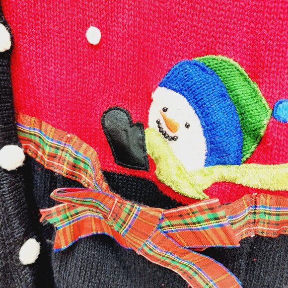 Vintage Studio Joy Christmas Cardigan Sweater With Santa & Snowman Red Size S - Picture 6 of 9